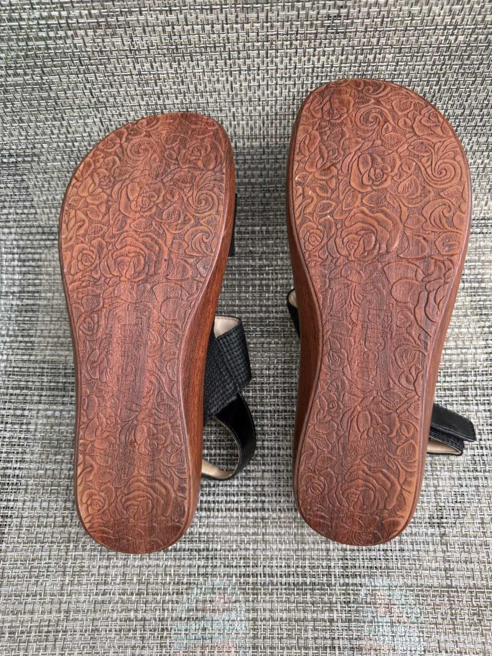 Alegria Bailee Rocker Sandals Woven Noir Black Leather Wood Grain Comfort EU 41 - Picture 10 of 12